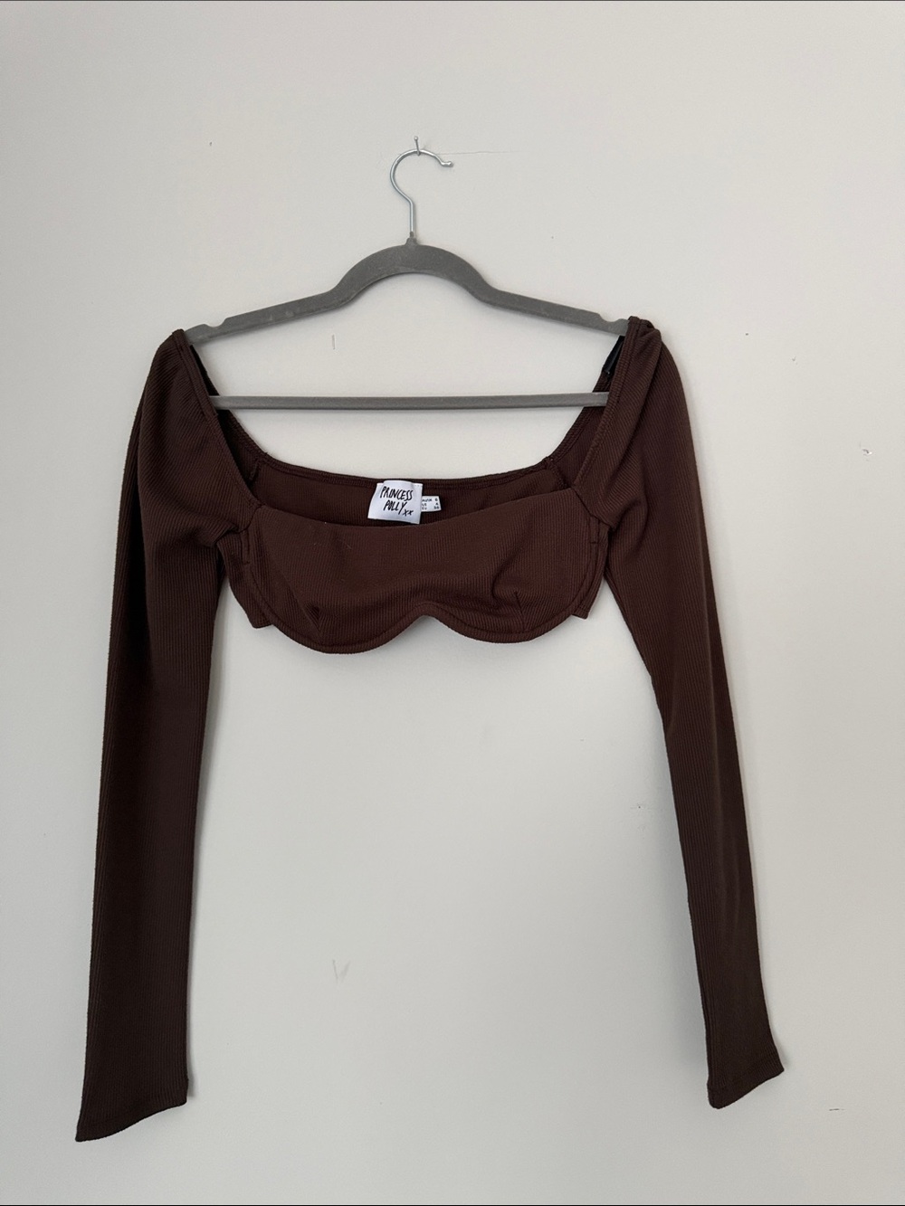 Princess Polly Brown Long Sleeve Underwire Mini Top